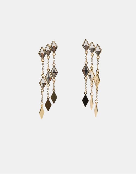 Stradivarius Diamond-shaped dangle earrings in gold - view 1