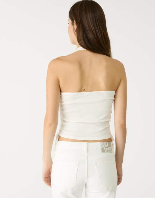 Stradivarius dice print halter top in white, 3 of 4