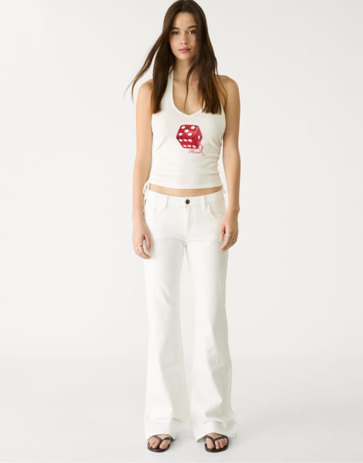 Stradivarius dice print halter top in white, 4 of 4