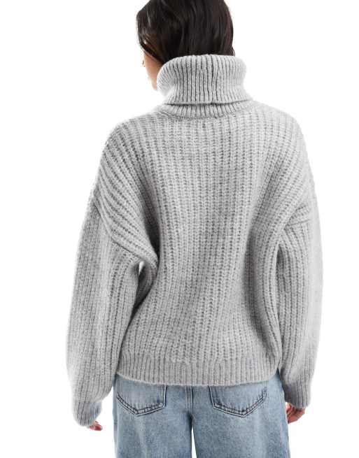 Rollkragen Pullover Grauer Grobstrick Pullover Damen Wool