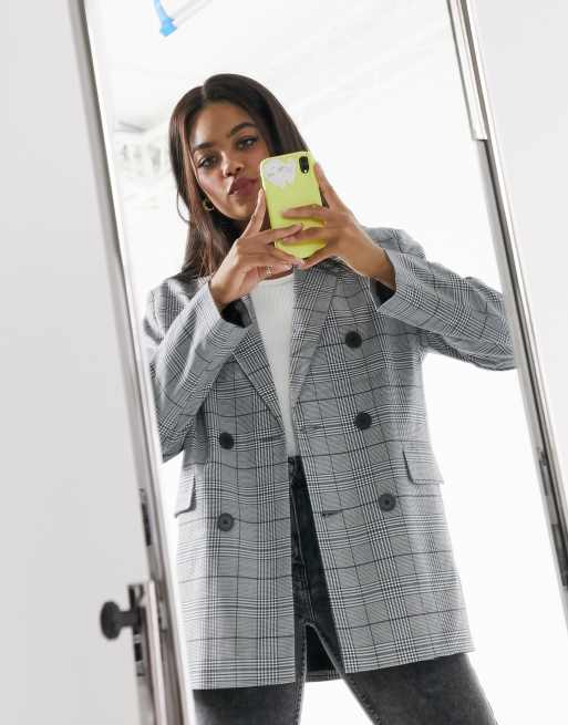 Stradivarius - Dobbeltradet blazer i grå tern