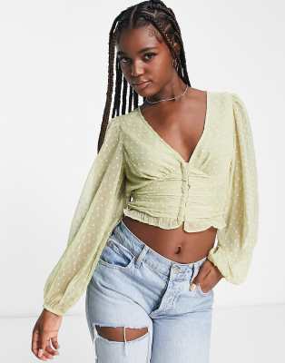 Stradivarius Stradivarius dobby corset top in khaki-Green