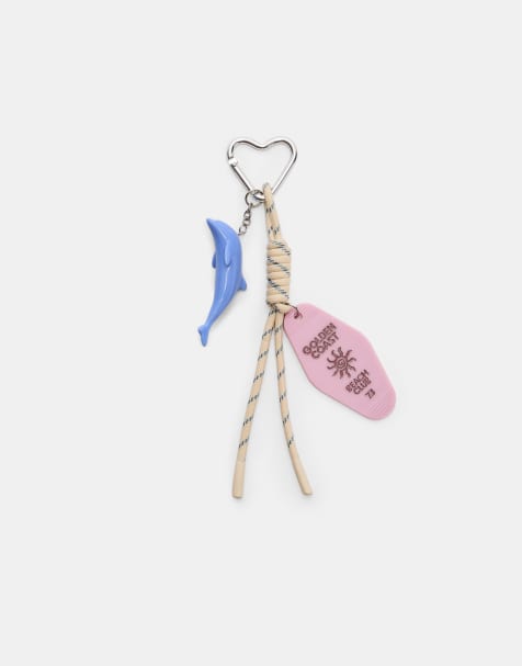 Stradivarius dolphin charm key ring in blue  - view 1