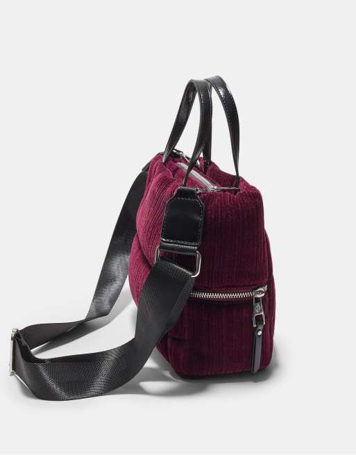 Stradivarius - Doorgestikte crossbody tas van corduroy in bordeauxrood, 2 van 3