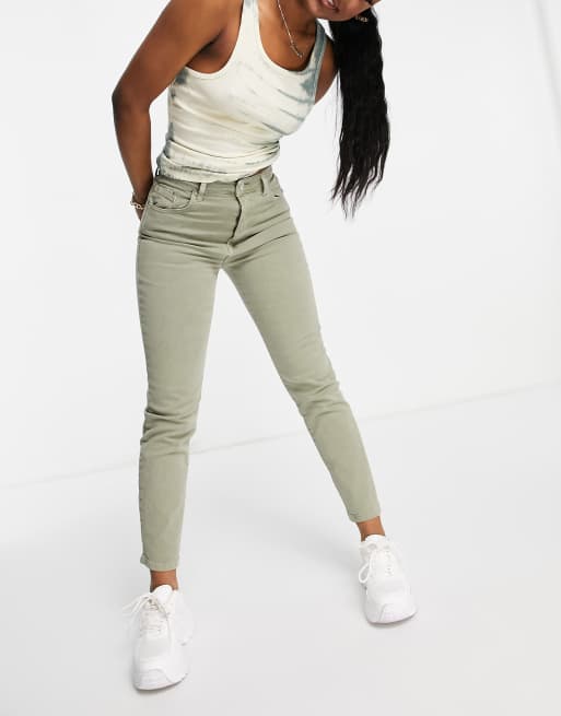 Stradivarius – Dopasowane jeansy o kroju mom fit w kolorze khaki ze stretchem