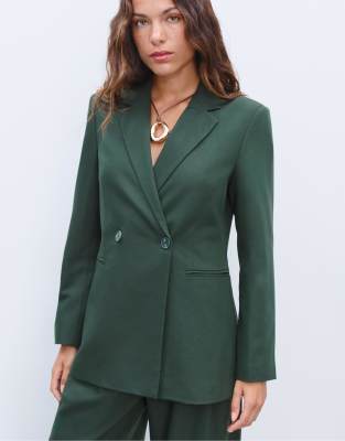 Stradivarius - Doppelreihiger Blazer in Grün mit schmalem Schnitt