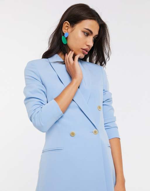 Stradivarius double breasted blazer dress in blue ASOS