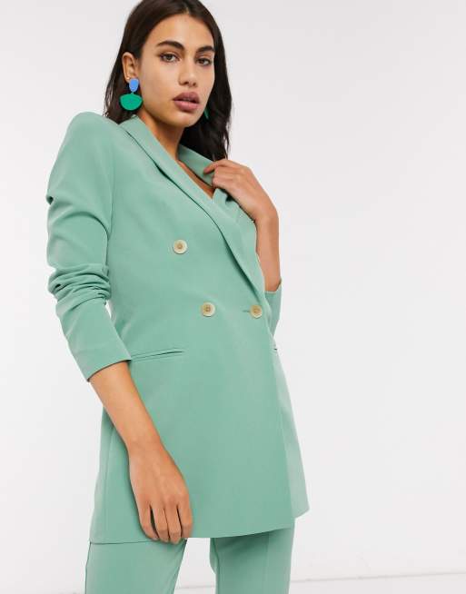 Stradivarius double breasted blazer dress in green