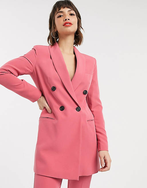 Stradivarius double breasted blazer dress in pink