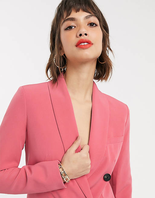 Stradivarius double breasted blazer dress in pink