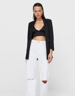 Stradivarius Double Breasted Blazer In Black In Black
