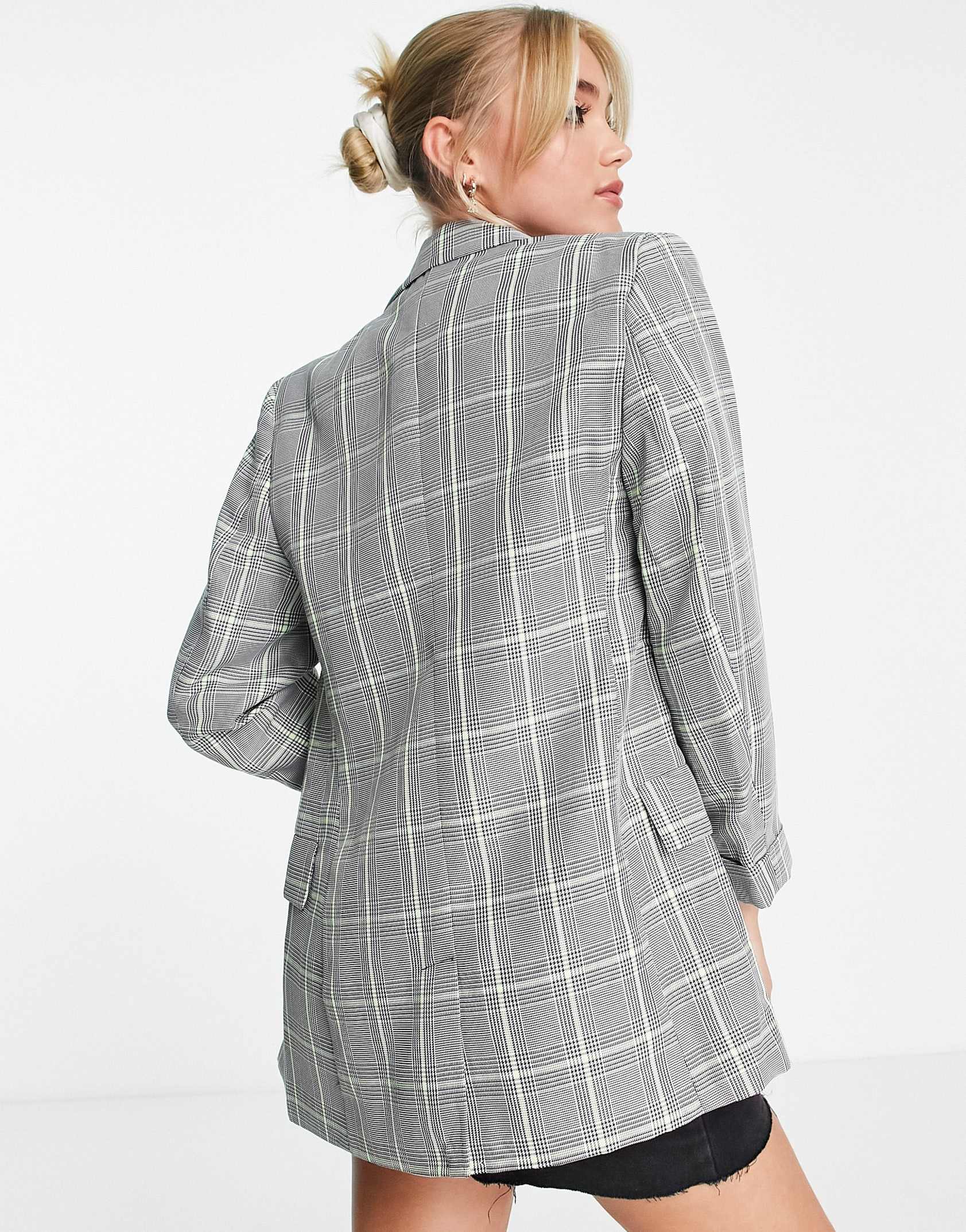 Stradivarius double breasted blazer in grey check print ASOS Price Checker