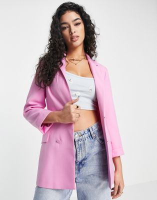 Stradivarius double breasted blazer in pink