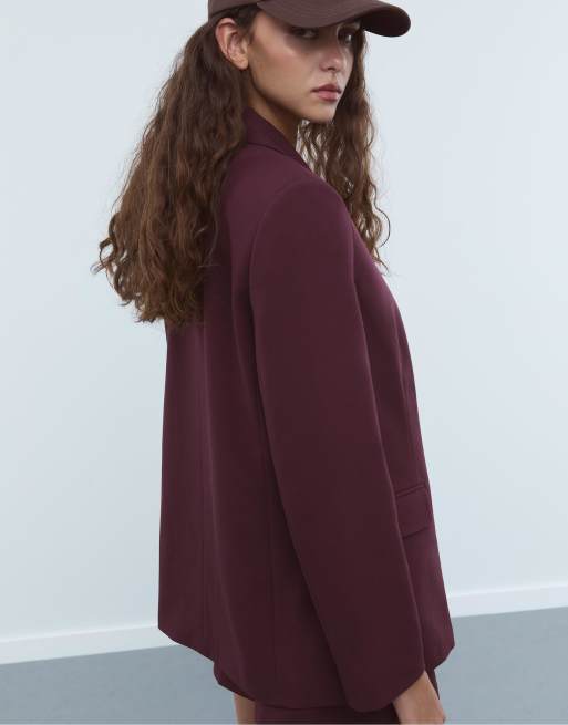 Stradivarius - Double breasted blazer met knopen in bordeauxrood, 4 van 4