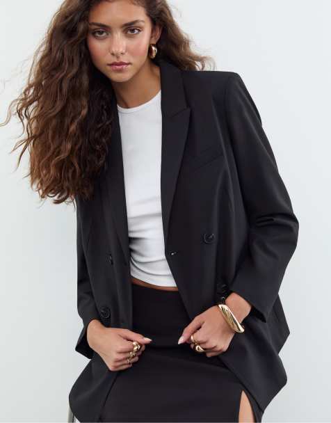 Stradivarius Double-breasted buttoned blazer in black - view 1