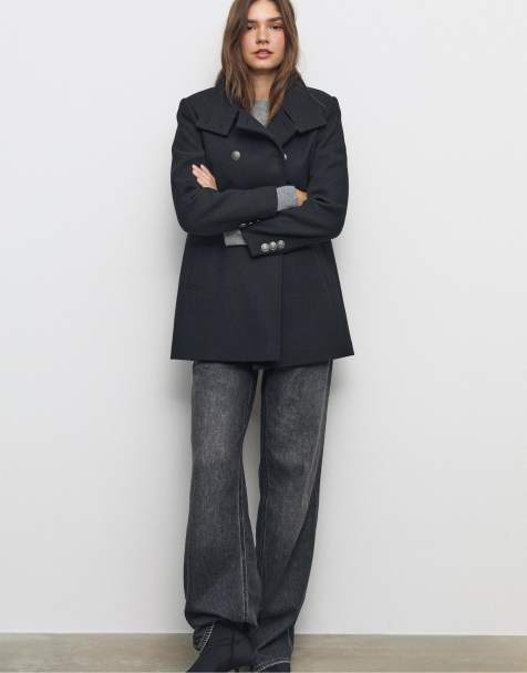 Stradivarius Double-breasted coat in black - view 1