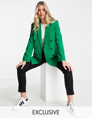 Stradivarius double breasted dad blazer in green
