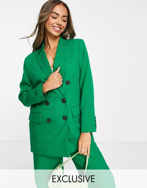 Stradivarius - Double-breasted dad blazer in groen