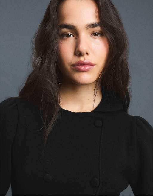 Stradivarius Double-breasted knit cardigan in black, 4 of 7