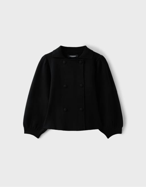 Stradivarius Double-breasted knit cardigan in black, 6 of 7