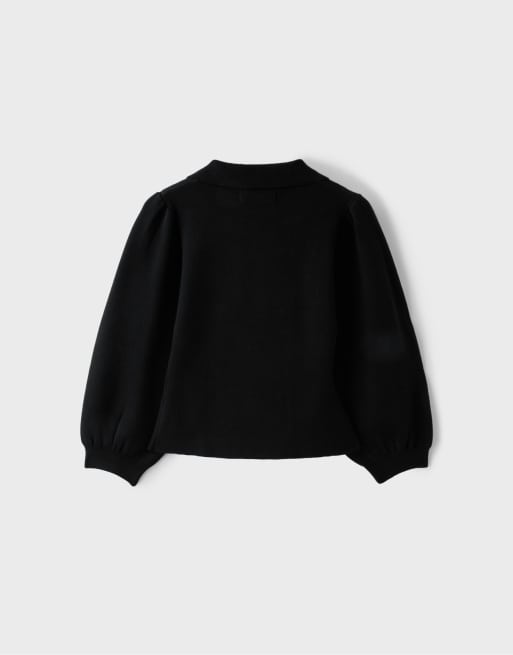 Stradivarius Double-breasted knit cardigan in black, 7 of 7