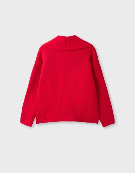 Stradivarius Double-breasted knit cardigan with lapels in red, 7 of 7