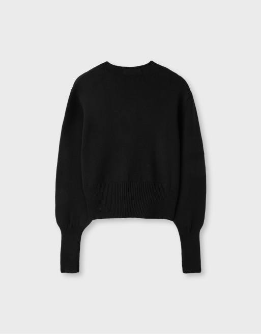 Stradivarius Double-breasted knit jumper in black, 6 of 6