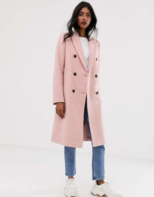 Stradivarius double breasted long coat in pink ASOS