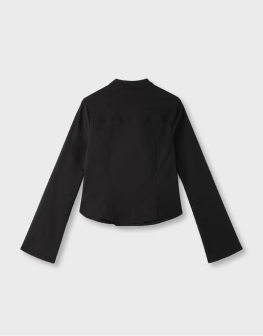 Stradivarius Double-breasted long sleeve shirt in black, 7 of 7
