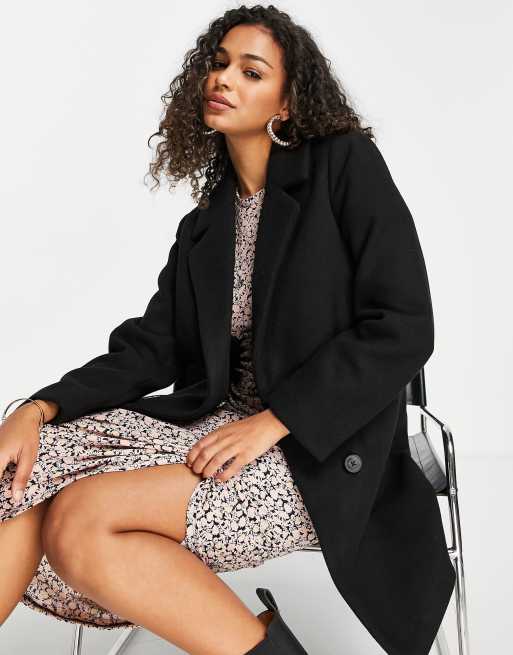 Stradivarius double-breasted tailored coat in black - ShopStyle