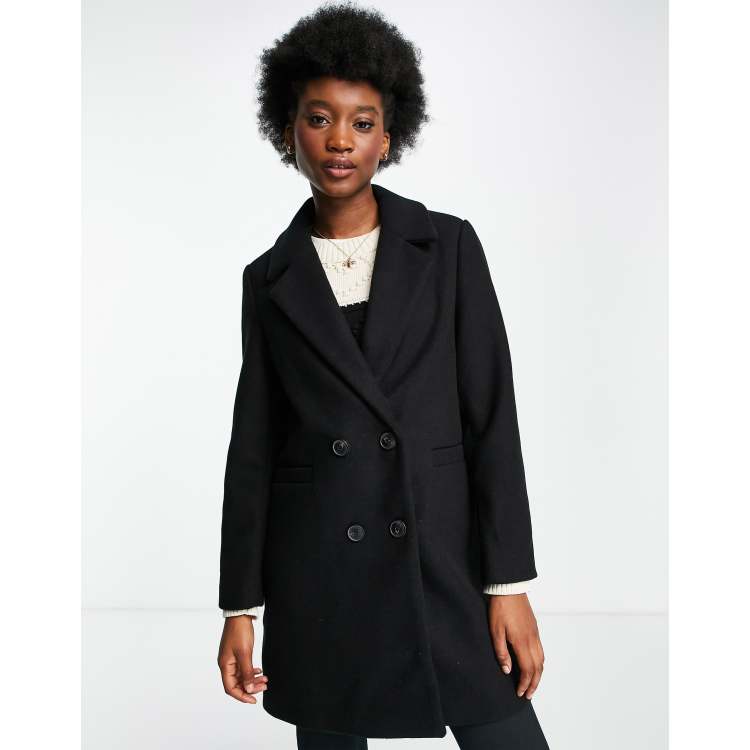 Stradivarius double breasted tailored coat in black