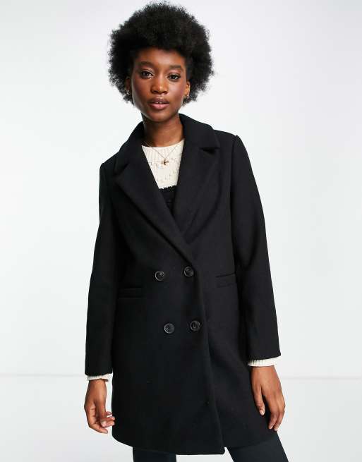 Stradivarius double breasted tailored coat in black