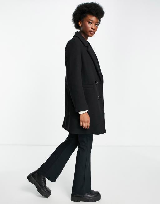 Stradivarius double breasted tailored coat in black