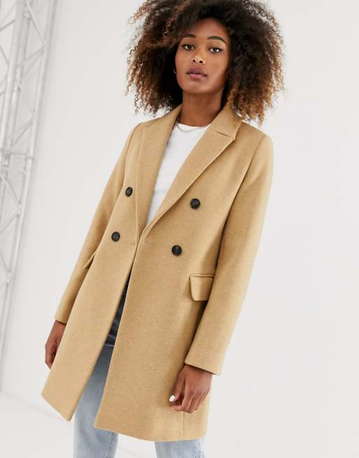 Stradivarius double breasted tailored coat in camel ASOS