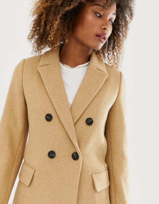 Stradivarius Double Breasted Tailored Coat In Camel-Neutral ل نساء