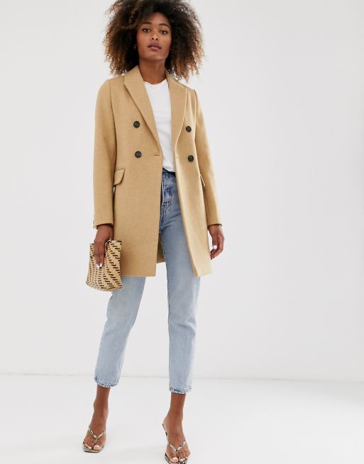 Stradivarius double breasted tailored coat in camel