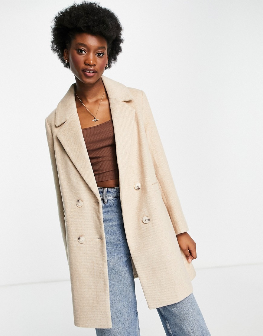 Stradivarius double breasted tailored coat in camel-Neutral