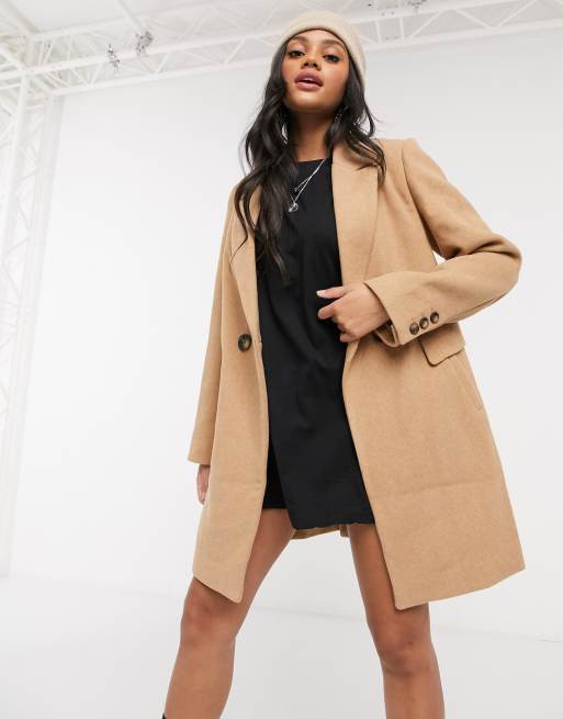 Stradivarius double breasted tailored coat in camel