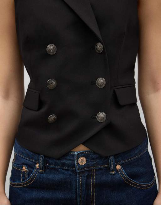 Stradivarius Double-breasted waistcoat in black, 4 of 4
