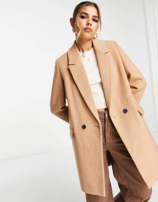 Stradivarius double breasted tailored coat in camel