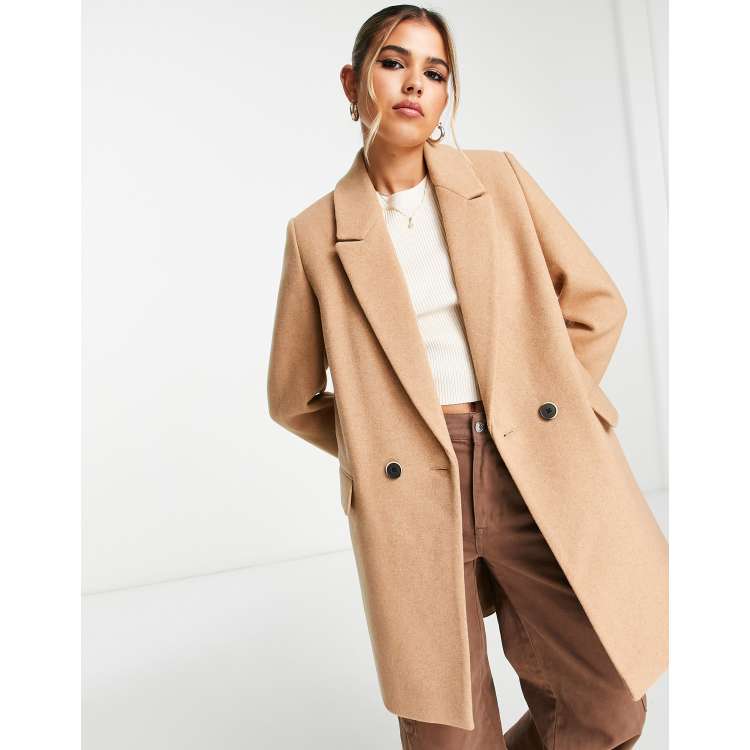 Stradivarius double breasted tailored coat in camel