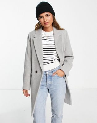 Stradivarius double breasted tailored coat in black - ShopStyle