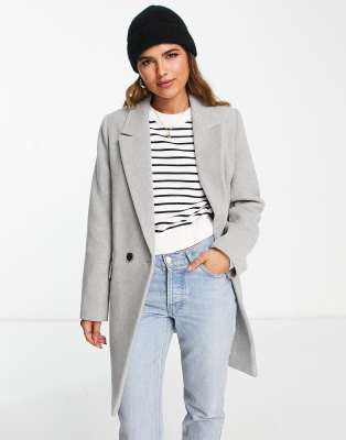 Stradivarius double breasted wool coat in grey