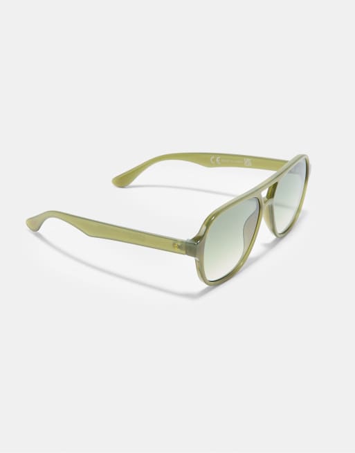 Stradivarius Double-bridge sunglasses in khaki, 4 of 4