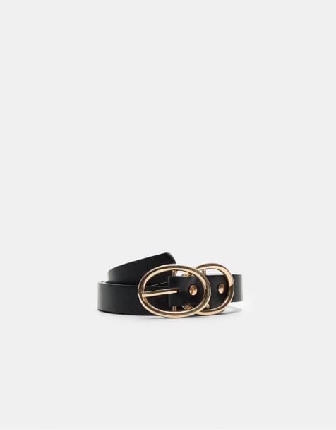 Stradivarius Double buckle belt in black - view 1