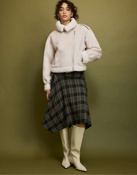 Stradivarius Double-faced biker jacket in ecru - view 1