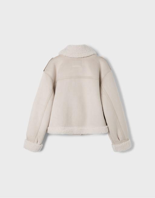 Stradivarius Double-faced biker jacket in ecru, 7 of 7