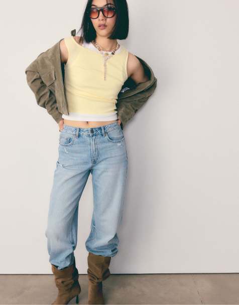 Stradivarius Double layer t-shirt in pastel yellow - view 1