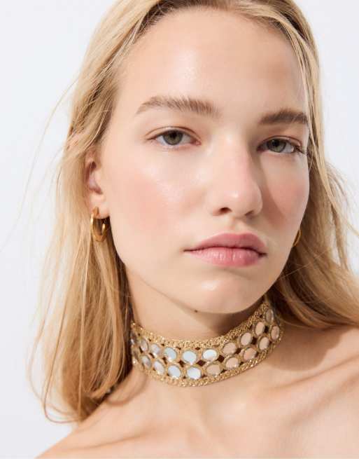 Stradivarius Double-mirror choker necklace in gold, 2 of 4