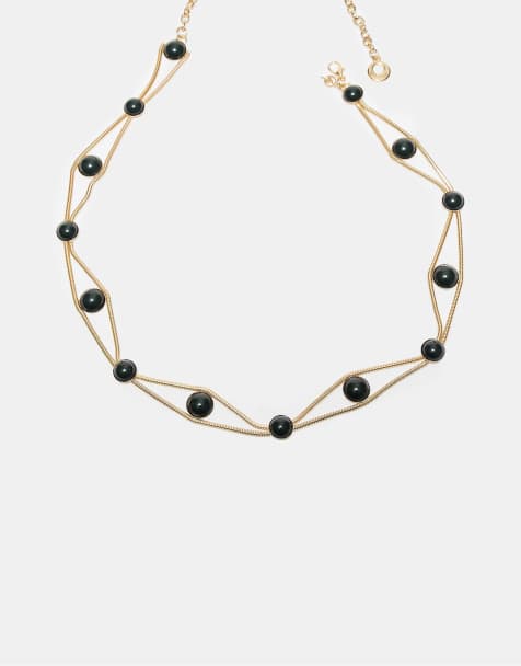 Stradivarius Double-row metal belt with green round stones in khaki - view 1